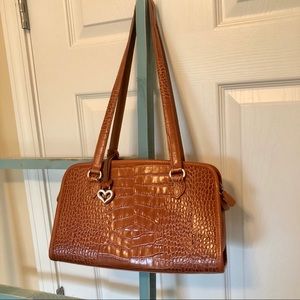 Brighton Croc Embossed Brown Shoulder Bag